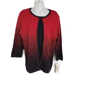 Alfred Dunner Womens Sweater Size Small Red Black Metallic Layered 3/4 Sleeve